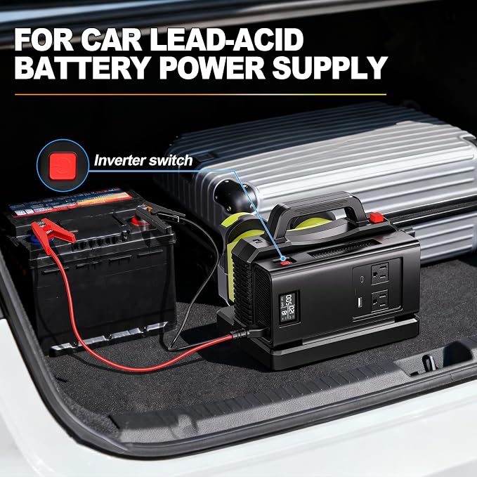 Pure Sine Wave Inverter Compatible with Ryobi 18V Battery, 2 in 1 500W 2 Port Power Inverter Battery Charger Generator DC 20V to AC* 2 Outlets, 120V Car Charger Plug, USB&Type-C (Tool Only)