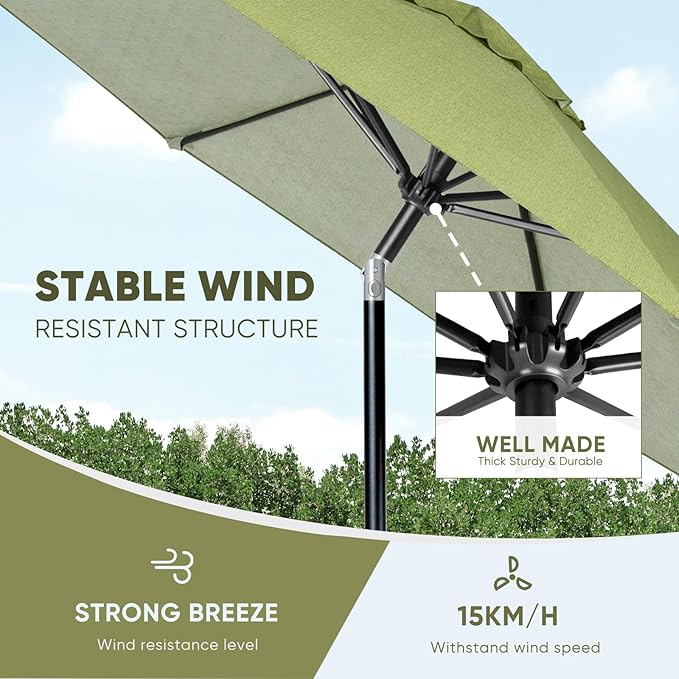 Tempera Patio Market Outdoor Table Umbrella with Push Button Tilt and Crank, Large Sun Umbrella with Sturdy Pole & Fade Resistant Canopy, Easy to Set