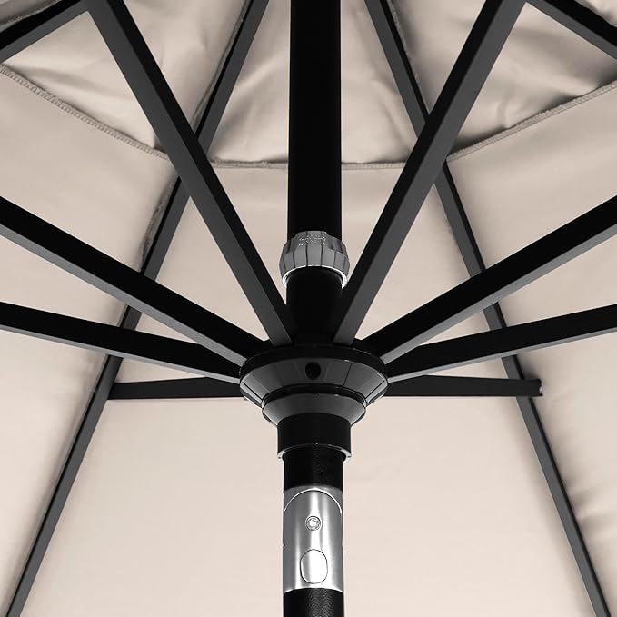 California Umbrella 5-Year-Non-Fading, 9Ft Premium Patio Umbrella, Hand-Crank, Button-Tilt, Black Frame, Solution Dyed Beige Fabric