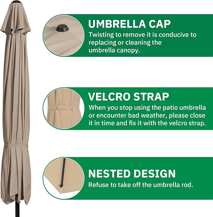 MEWAY 9ft Patio Umbrella Outdoor Table Umbrellas with Push Button Tilt and Crank, Market Umbrella 8 Sturdy Ribs for Deck, Garden, Pool and Backyard, Beige
