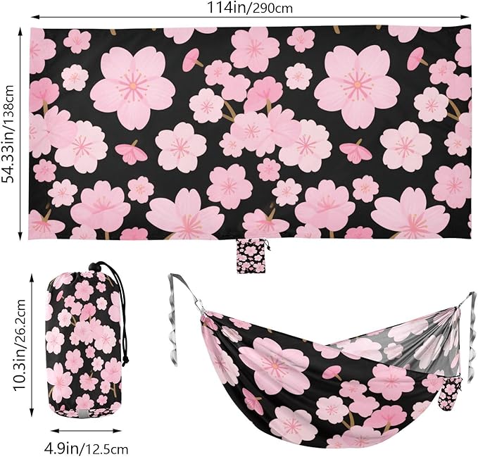 Pink Japanese Zephyr Cherry Blossoms 330lb Capacity Hammocks Rope Hammock for Patio Backyard Lounge Base hamaca con Base para adultos