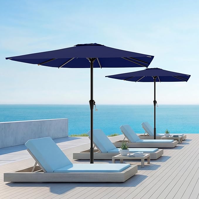 AreShark 8' x 10' Rectangle Patio Umbrellas for Outdoor, Outdoor Table Umbrella, Large Outdoor Patio Umbrellas with 8 Sturdy Ribs for Pool, Garden, Market (Navy)
