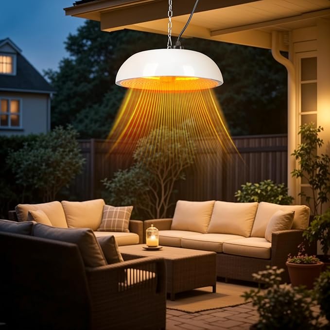 1500W Electric Hanging Patio Heater, 3S Instant Heat, Ceiling-Mounted Outdoor Heater with Quiet Operation, Overheat Protection, IP55 Waterproof for Patio, Balcony & Garage,white