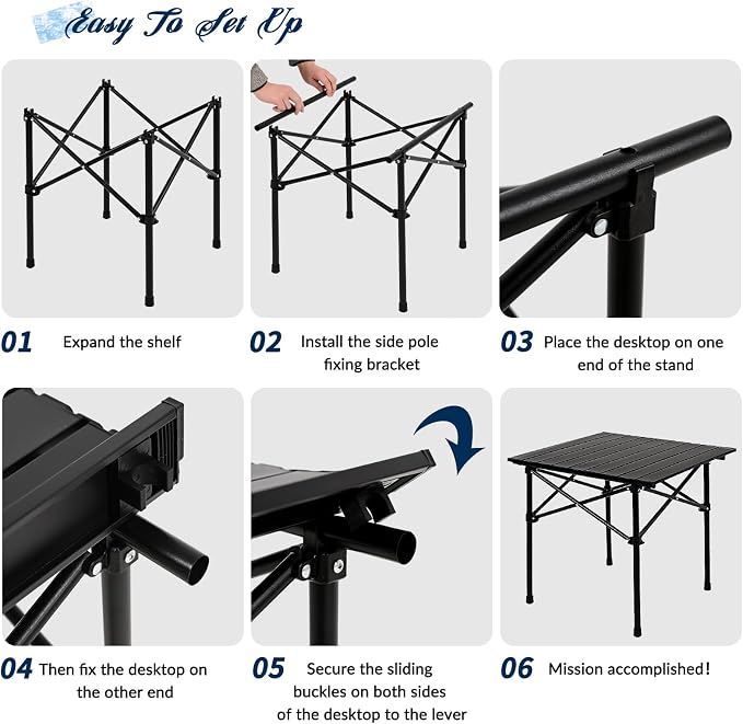 Camping Table Folding Portable Camp Table with 2 Chairs, Folding Picnic Table with Carry Bag Indoor Outdoor for Camping, Beach, Patio, RV, Backyard BBQ, Sturdy, Stable, Easy to Carry, Black