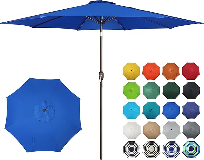 Blissun 10FT Outdoor Patio Umbrella, Outdoor Table Umbrella, Yard Umbrella, Market Umbrella with 8 Sturdy Ribs, Push Button Tilt and Crank