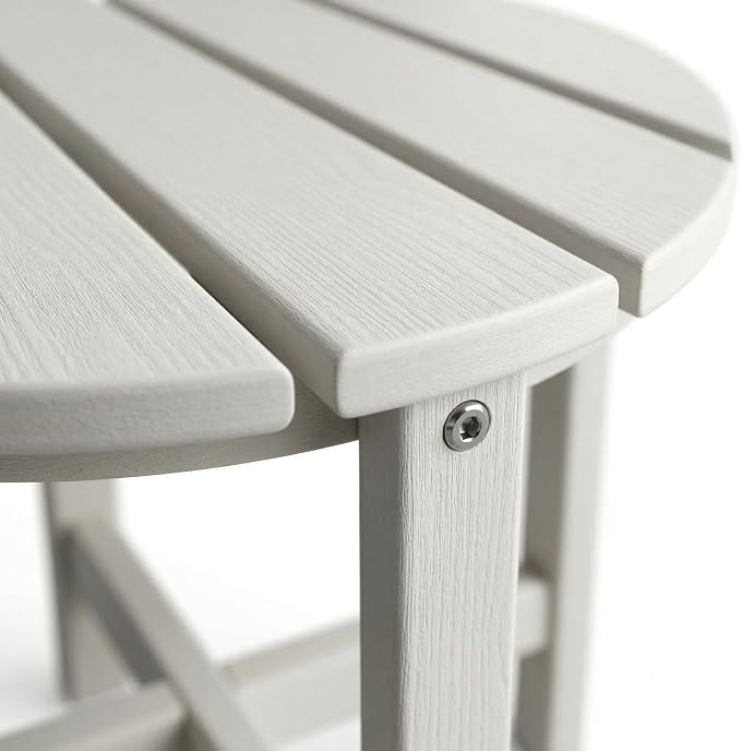 18 Inch Round HDPE Side Table, All-Weather Outdoor End Table for Adirondack Chairs, Waterproof and UV Resistant Plastic Patio Side Table for Garden, Backyard, Poolside, White
