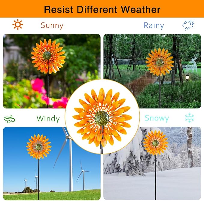 VEWOGARDEN Sunflower Wind Spinner with 4 Blades, Metal Kinetic Wind Spinners Outdoor for Yard, Garden, Lawn Decorations