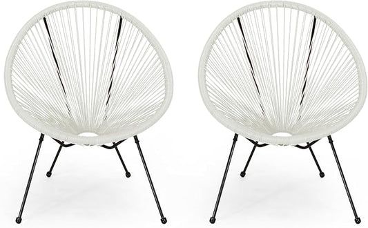 Christopher Knight Home Outdoor Hammock Weave Chair with Steel Frame (Set of 2) - White and Black Finish