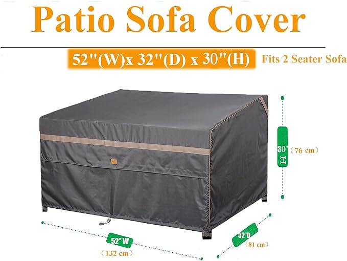 Heavy Duty Waterproof Outdoor Patio Loveseat Sofa Cover UV Resistant Patio Furniture Covers 2 Seater 52" W X 32" D X 30" H Dark Grey