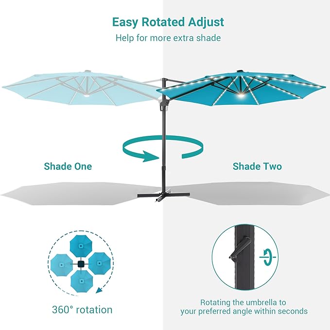 FLAME&SHADE 11 ft Cantilever Offset Patio Umbrella, Large Heavy Duty Outdoor Patio Umbrella Aluminum 360° Rotation Round Outdoor Umbrella for Deck,Pool,Backyard