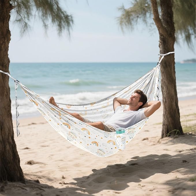 Camping Hammock Outdoor Hammocks for Outside Bear Rainbow Beach Trees Portable Lightweight with Pockets Tree Straps Indoor
