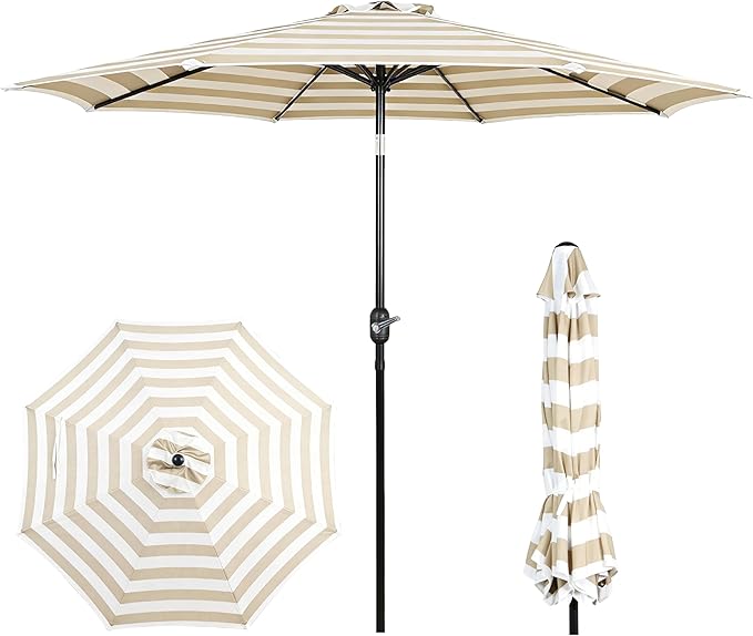 9FT Outdoor Patio Umbrella with Push Button Tilt and Crank, Market Umbrella, 8 Heavy-Duty Ribs, Outdoor Table Umbrella for Garden, Deck, Poolside & Backyard
