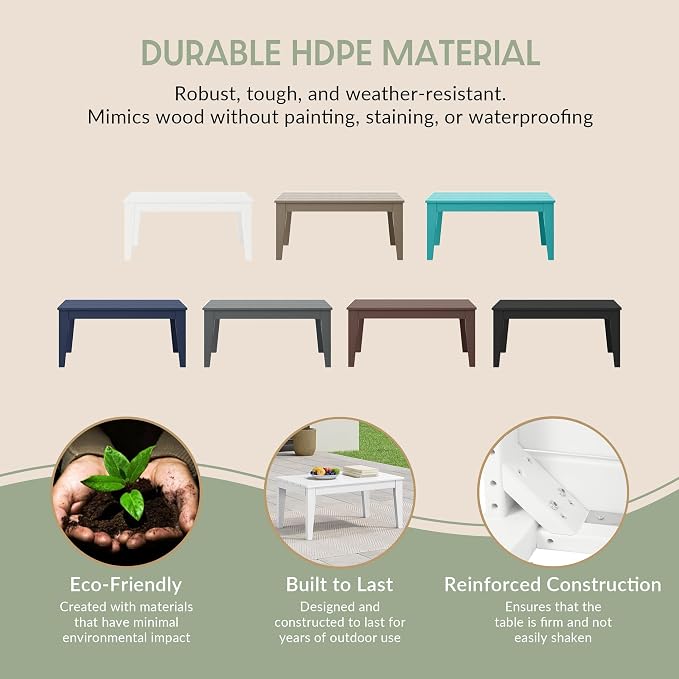 WestinTrends Malibu Low Outdoor HDPE Patio Rectangle Coffee Table, White