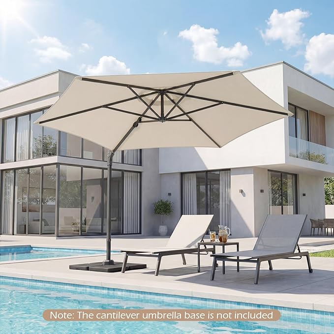 Tangkula 10FT Patio Umbrella, Offset Cantilever Outdoor Umbrella with 360 Degree Rotation, Air Vent, Cross Base for Pool Deck Garden Backyard (Beige)