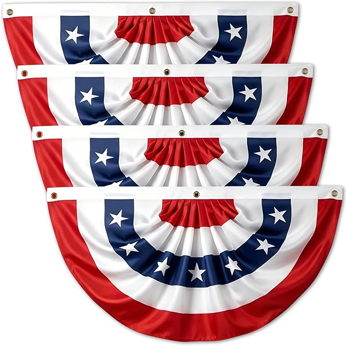 4 Pack 3x6 FT American Flag Bunting, 4th of July Patriotic Bunting, USA Pleated Fan Flag Independence Day Memorial Day Decorations for Porch Decks Yards