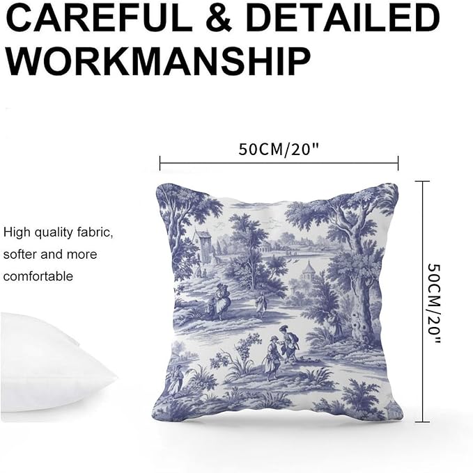 Navy White Blue Decorative Toile Print Cushion Cases French Charmed Life Toile Throw Pillow Cover Modern Throw Pillow Covers Farmhouse Decorative for Patio Tent Couch 20x20 in