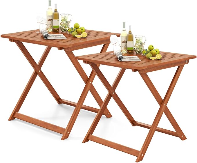 Outdoor Dining Table, Folding Bistro Table with 2" Umbrella Hole & X-Shaped Frame, Square Foldable Patio Table for Outdoors, Camping, Picnic, Yard (2)