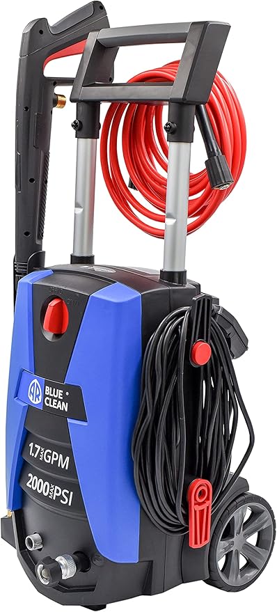 AR Blue Clean BC383HS Electric Pressure Washer-2000 PSI, 1.7 GPM, 13 Amps Bayonet Connect Accessories, Telescopic Handle, On Board Storage, Portable Pressure Washer, High Pressure, Car Washer, Patio