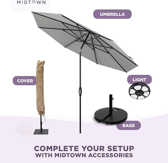 Midtown Umbrellas – The Swilt 8 Ft Patio Umbrellas with 360° Swivel & Tilt Mechanism, 8 Fiberglass Ribs & Terylast Polyester Fabric for Backyard, Deck, Pool & Cafes - Matter Canopy, Black Pole