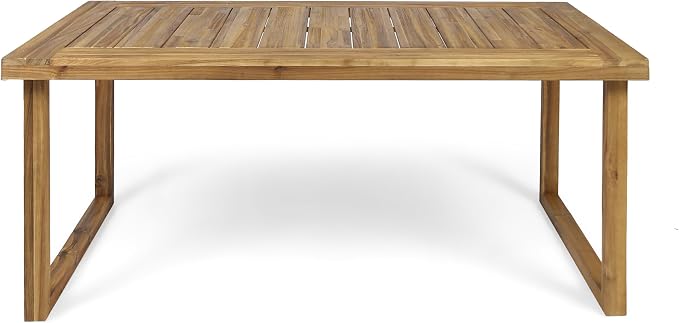 Christopher Knight Home Arly Acacia Wood Patio Dining Set for 6, Solid Wood Outdoor Dining Table Set for 6, 7 Piece Outdoor Dining Set with Rectangular Table and Wicker Backrest, Teak+Cream