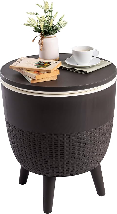 Lagoon Cancún Outdoor Cooler Bar/Cocktail/Coffee 3-in-1 Patio Table (Black)