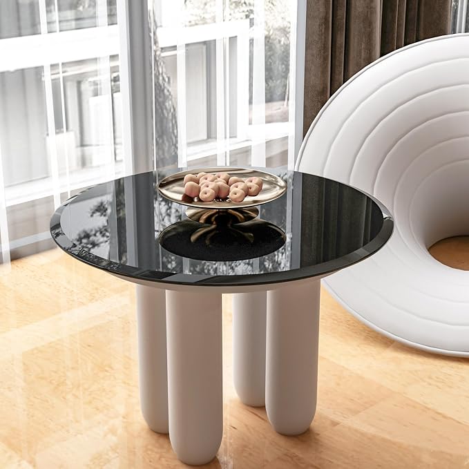 24 inch Round Glass Table Top - Black Tempered Glass Surface Protector - Safe 1/2" Thick Beveled Edge - Useful for Replacement,Dining Table, Patio, Coffee and End Table,Indoor & Outdoor
