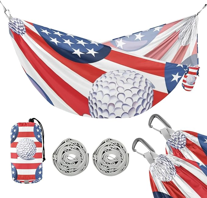 Flag Golfs 4th of July Independence Day 330lb Capacity Outdoor Hammocks with Hanging Rope Fabric Hammock for Outside Beach Patio Garden hamacas para adultos