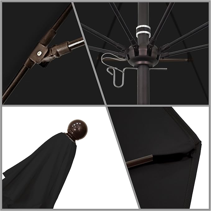 California Umbrella 9' Round Aluminum/Fiberglass Umbrella, Push Open, Bronze Pole, Olefin Black Fabric