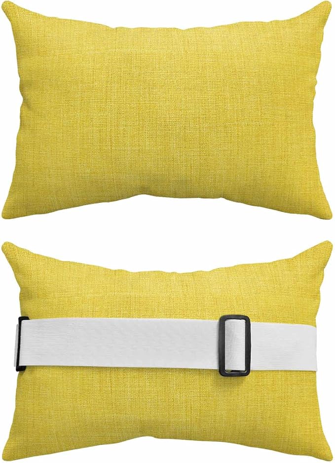 Yellow Outdoor Lumbar Pillow 11x16 Inch, Farmhouse Burlap Solid Yellow Color Modern Linen Texture Waterproof Throw Pillow Covers with Insert, Decorative Chair Cushions for Patio Garden Recliner