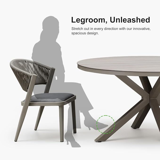 PURPLE LEAF 9 Pieces Round Dining Set Aluminum Frame and Wicker Rattan Patio Table and Chairs with Cushions for Backyard Garden Deck Grey