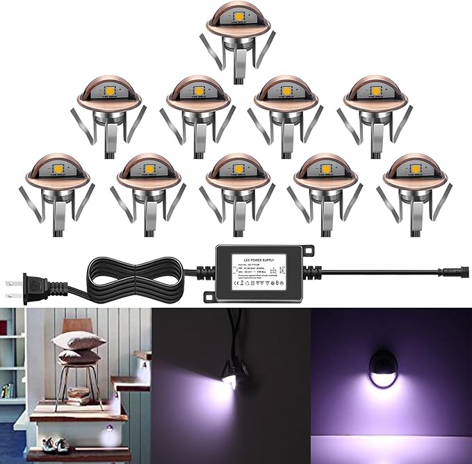 LED Stair Light Low Voltage Waterproof IP65 Outdoor 1-2/5" Recessed Wood LED Deck Lighting Yard Garden Patio Step Landscape Pathway Decor Lamp (10pcs, Cold White)