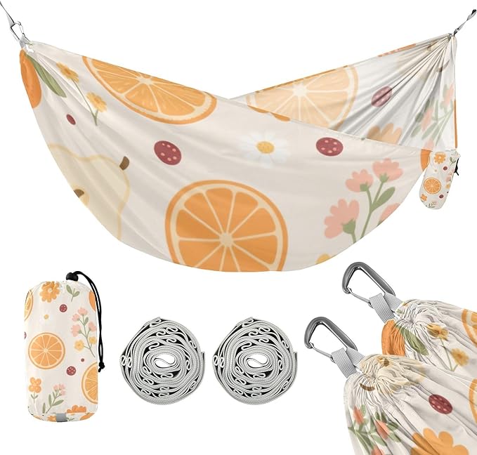 Orange Pear Floral Texture Cream 330lb Capacity Outdoor Hammocks with Hanging Ropree Hammock for Outside Beach Patio Garden soporte para hamacas para adultos