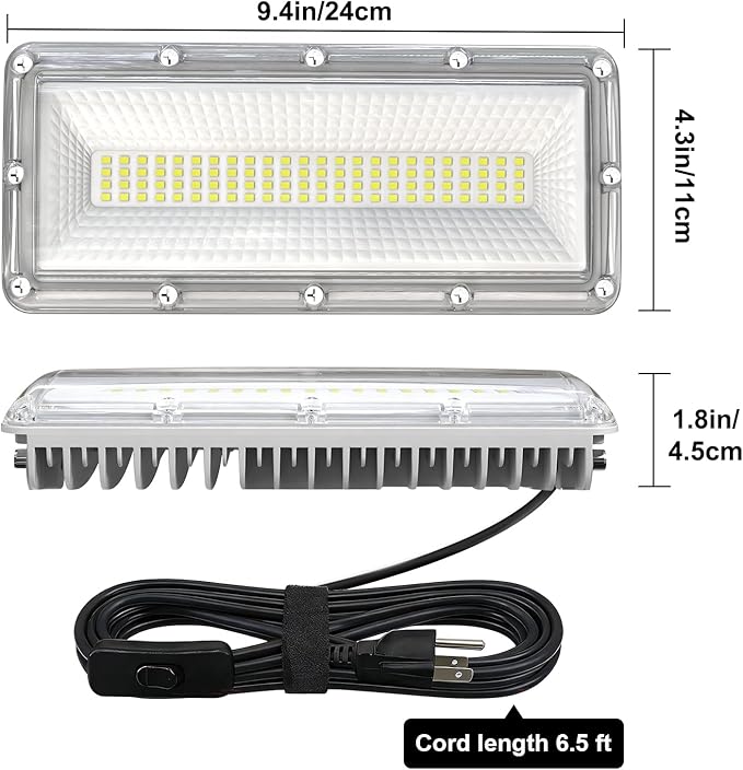 LED Flood Light Outdoor 6500LM 85-277V Protable Work Lights with 6.5ft Plug & Switch, 100W Equivalent 5000K Flood Light, IP67 Waterproof LED Security Lights for Garage,Garden,Stadium