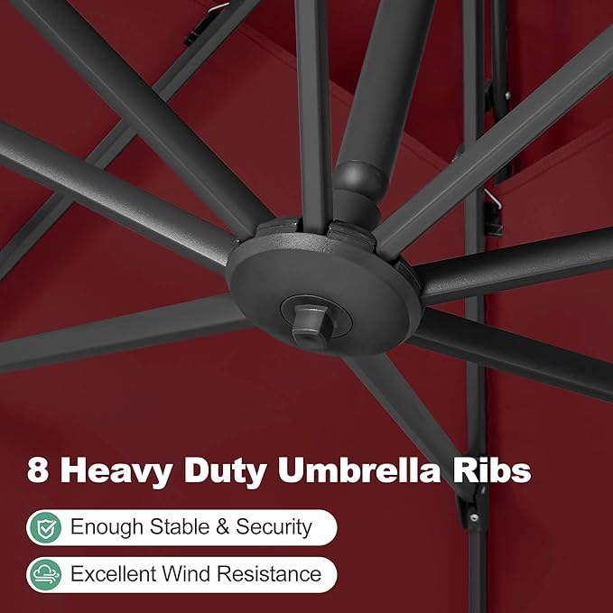 FLAME&SHADE 8.2 X 8.2 FT Square Cantilever Patio Umbrella - Large Offset Umbrella Outdoor Patio with 360-Degree Rotation and 3-Year Fade Resistance Fabric for Deck Pool Backyard Garden, Burgundy