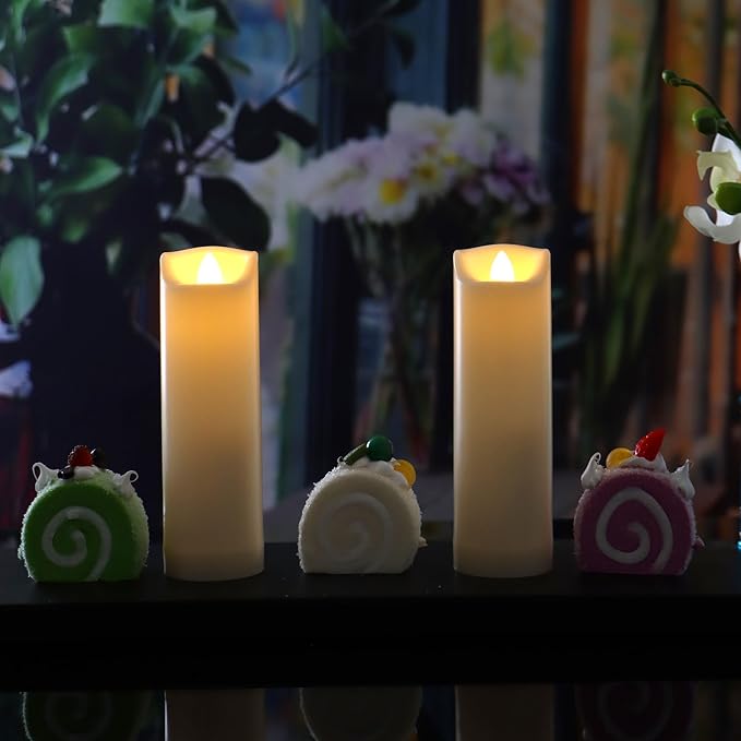 QIDEA 2”X7” Outdoor Waterproof Flameless Candles with Timer, Battery Operated Flickering Led Pillar Candles, Electric Plastic Fake Candles for Home Garden Wedding Halloween Xmas Decorations 4 Pack