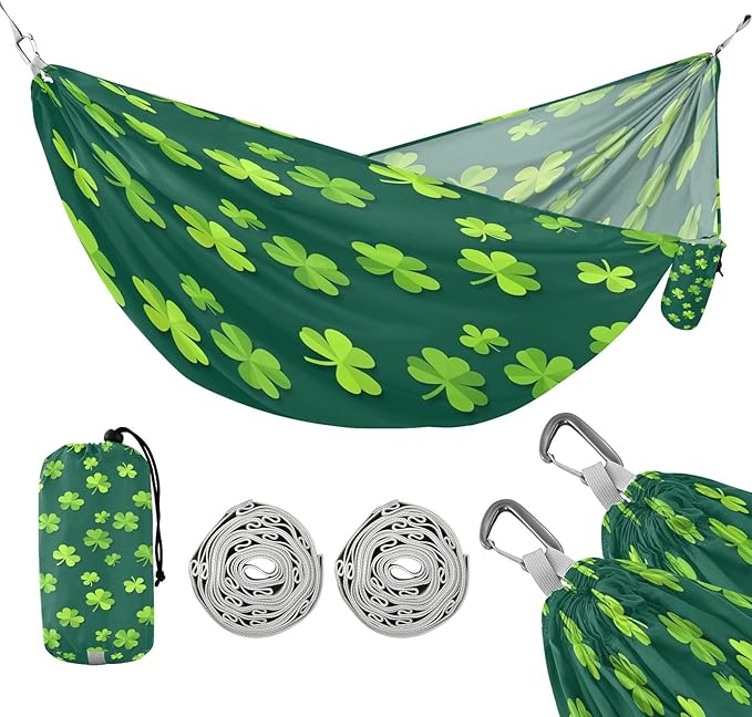 Hammocks for Outside Four-Leaf Clovers Camping Hammock Portable Hammocks with Tree Straps and Carry Bag Camping Accessories for Hiking Beach Outdoor