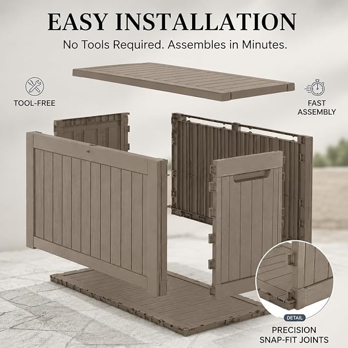 200 Gallon Outdoor Storage Box Resin Deck Box All Weather Waterproof Large Lockable Storage Container Deck Box for Patio Furniture, Garden Tools, Lockable, Gray