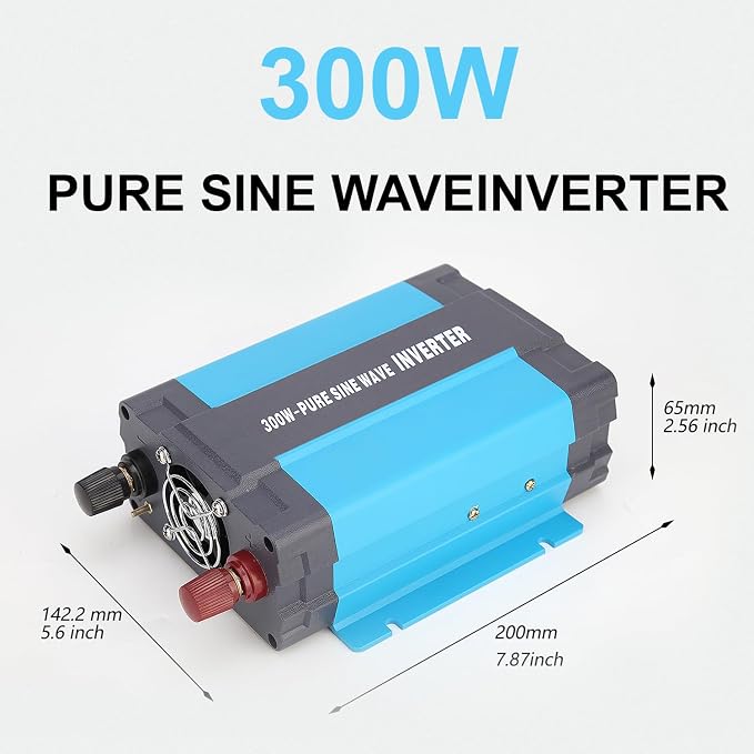 24V Pure Sine Wave Power Inverter 300W DC 24V to AC 120V with AC Outlets, 5V/1A USB Port for RV Car Emergency etc.