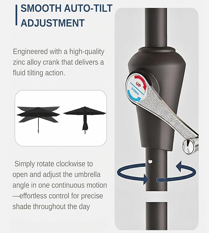 PatioKingdom Auto-Tilt 9FT Patio Umbrella Outdoor with 8 Sturdy Fiberglass Ribs,Market Table Umbrella for Pool,Backyard,Deck and Garden