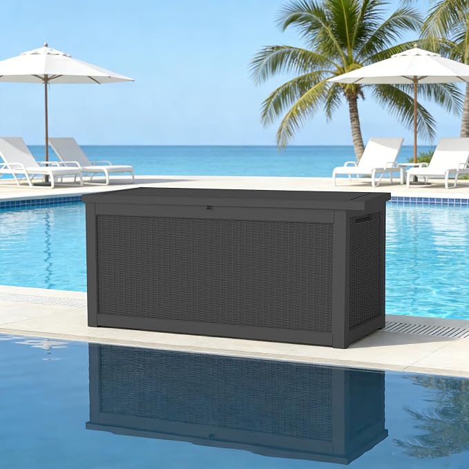 FEFLO 260 Gallon Waterproof Resin Outdoor Storage Box, Lockable & UV Resistant Patio Deck Boxes, Outside Storage for Patio Cushions, Pool Toys, Garden Tools & Package Delivery, Black