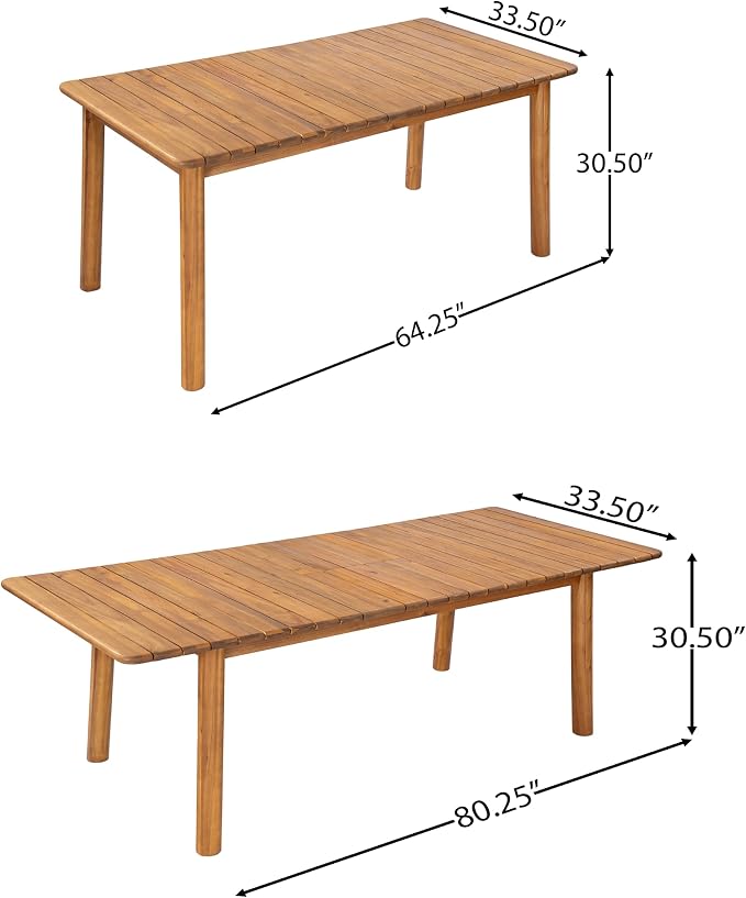 Christopher Knight Home Tanya 7 Piece Acacia Wood Outdoor Dining Table Set for 6, Extendable Dining Table and 6 Chairs with Wicker Seat & Backrest, Outdoor Patio Furniture Set, Light Grey + Teak