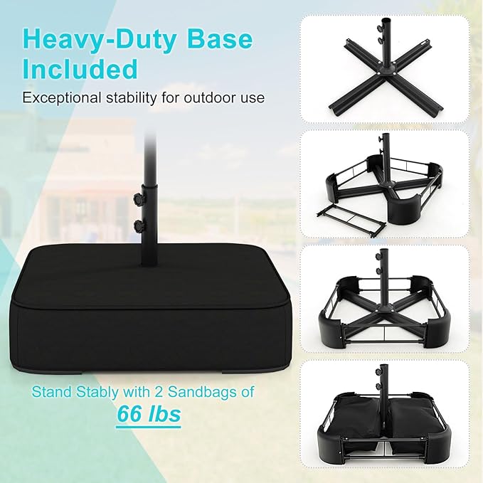 Giantex Patio Umbrella with Base, Double-Sided Outdoor Umbrella with Crank Handle, Umbrella Base Stand with 2 Sandbags, 12 Metal Ribs, Market Umbrellas for Garden Poolside Deck