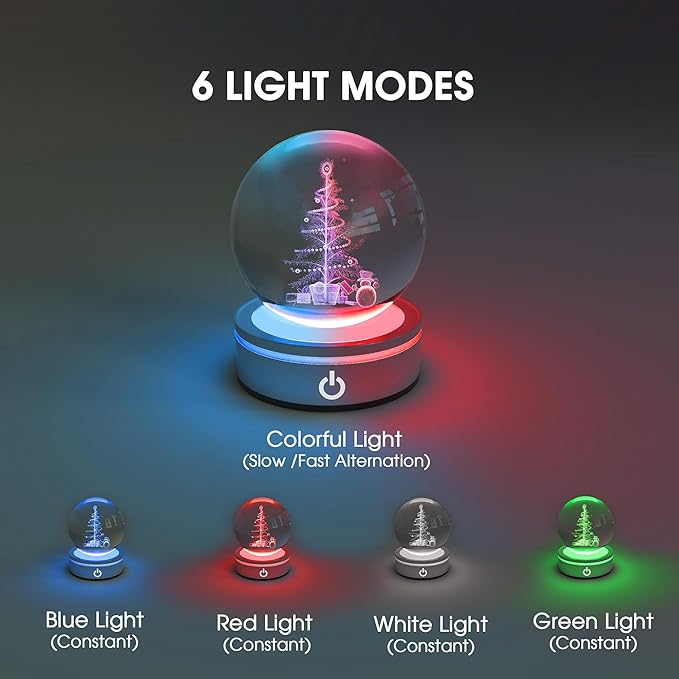 L LOHAS LED 3D Crystal Ball Night Light-Laser Engraved Christmas Tree with Silver Base, RGB 4-Color Changing Touch Control Night Light,USB Plug-in & Battery Powered,as a Gift for Girls & Wife