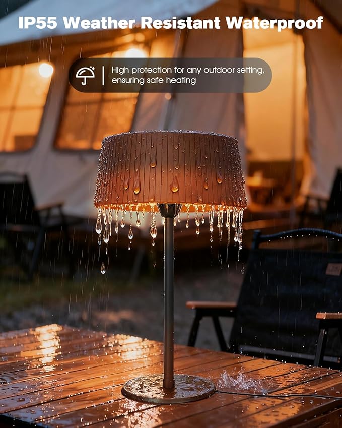 Electric Outdoor Heater for Patio, 1500W Infrared Heater for Indoor & Outdoor, IP55 Waterproof, Fast Heating, Tip-Over Protection, Perfect for Garden, Balcony, Garage (brown, tabletop)