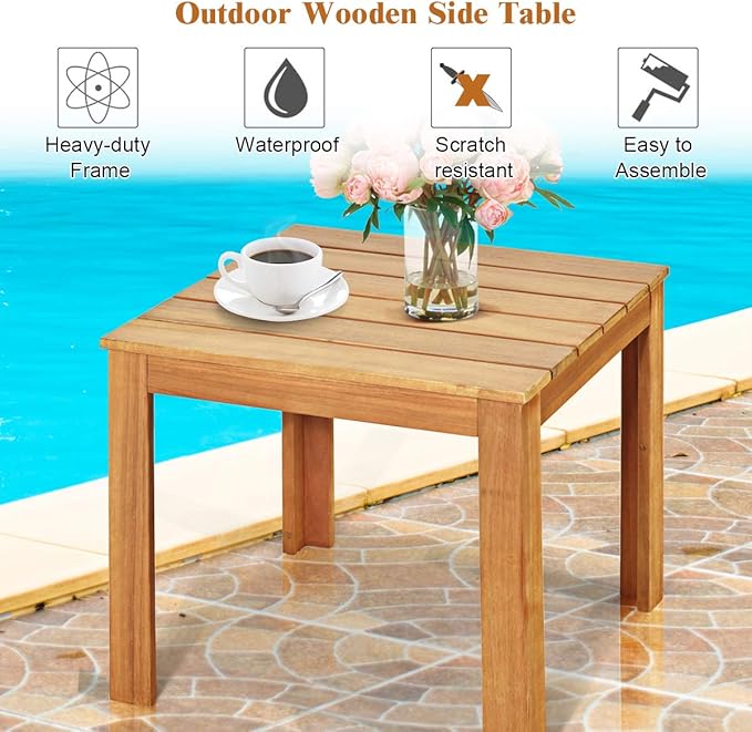 Giantex Outdoor Side Table Set of 2, Acacia Wood Adirondack End Tables W/Oil Finished, 220lbs Weight Capacity, Square for Patio, Backyard, Garden, Poolside & Balcony (2, Natural)