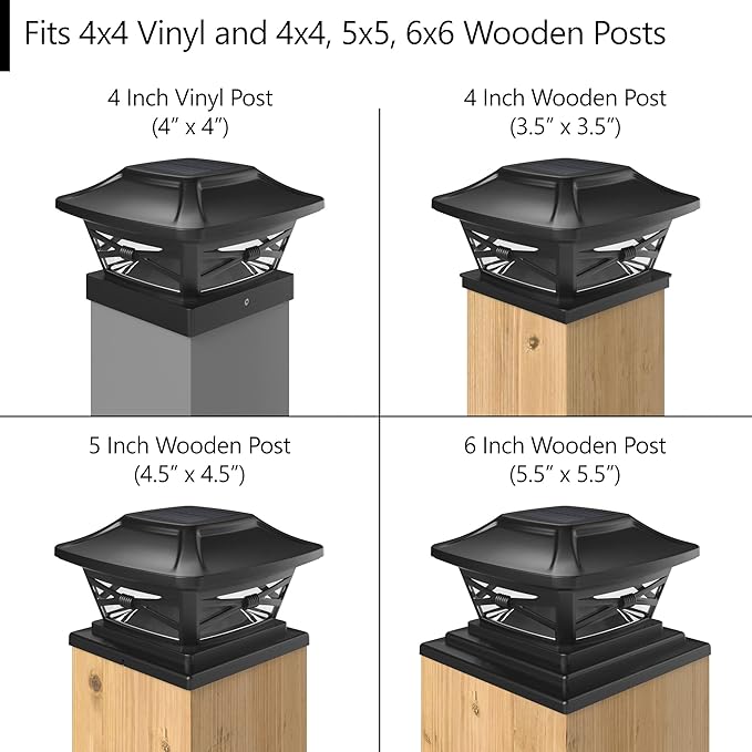 Davinci Lighting Renaissance Solar Outdoor Post Cap Lights - Includes Bases for 4x4 5x5 6x6 Posts - Bright LED Light - Slate Black (1 Pack) | Slate Black, fence/deck/garden/patio posts, UV fade-protected plastic, auto-on, 7-8h runtime, cordless, IP44, ...