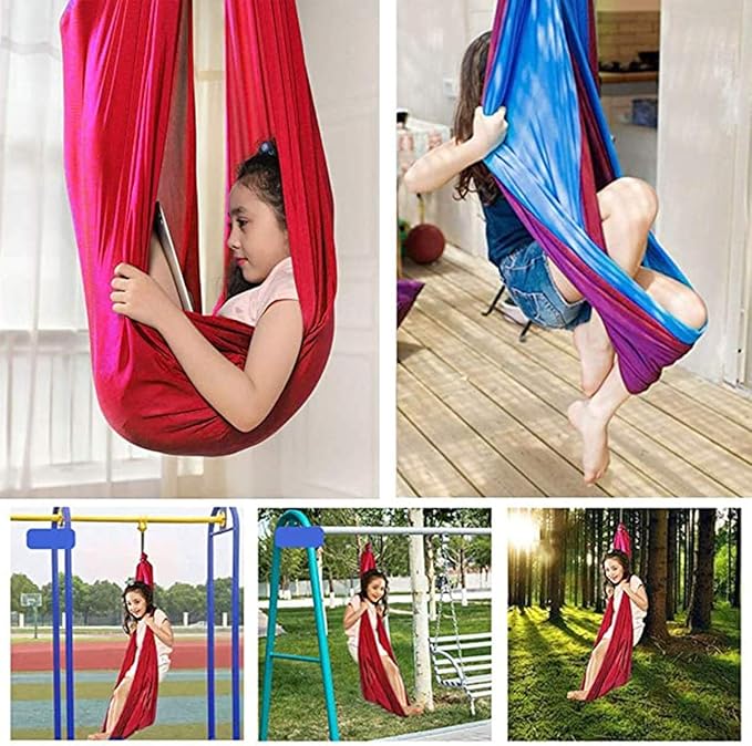Indoor Sensory Swing Chair Adjustable Yoga Hammock Child Cuddle Swing for Kids Or Adults Autism ADHD AspergersTherapy (Color : Red, Size : 100 x 280 cm)