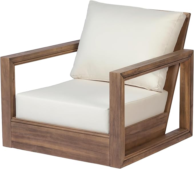 Christopher Knight Home 2-Piece Patio Swivel Chair Set, Acacia Wood Outdoor Rocking Chairs with 360° Swivel Base & Cushion, Floor Deep Seating Cushioned Patio Chairs for Porch Deck Garden, Brown+Beige