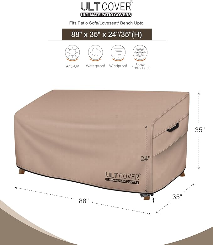 ULTCOVER Patio Furniture Sofa Cover 88W x 35D x 35H inch Waterproof Outdoor 3-Seater Couch Cover