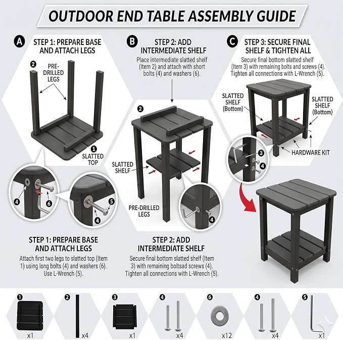 Lil Ray Adirondack Outdoor Side Table Small Patio End Tables for Outside Outdoor Patio Side Table (Black)